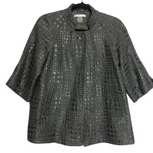 Peter Nygard Wool Metallic Houndstooth Jacquard Cape Jacket, size 6P